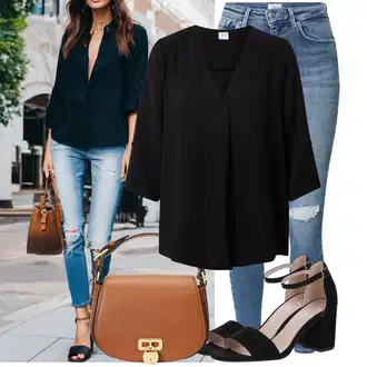 Outfit sa Crna Majica Poslovna košulja/Košulja s Bluzom/Poslovna košulja/Ležerna košulja/Košulja od muslina JdY "Praktičan look"