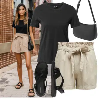 Outfit s Krémová/Černá/Bílá Páskový Sandál/Římská sandála/Rybářská sandála/Gladiátorská sandála About You "Každodenní vzhled"