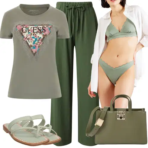 Kombinace Tmavě Zelená/Khaki/Zelená Široká Kalhoty Baggy Kalhoty/Plážová Kalhoty/Mušelínové kalhoty/Palazzo Kalhoty/Paperbag Kalhoty/Plisovaná Kalhoty/Plisovaná kalhoty/Relaxační kalhoty/Slinky Kalhoty/Navlékací Kalhoty/Tradiční Kalhoty About You