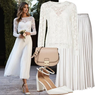 Outfit sa Krem/Bijela Maksi suknja/Suknja Za Svatove Vjenčanje/Suknja Za Matični Ured/Plisirana suknja/Vintage maxi suknja/Suknja do Potkoljenice/Talijanska Suknja/Kršćanska Suknja/Duga suknja/Vjenčana Suknja Sisters Point "Graciozni outfit s bodijem i tilom"