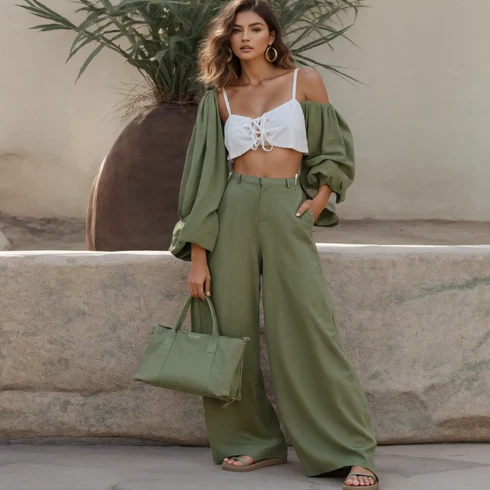 Široke Hlače kombinirajte z Zelena/Črna/Rumena Široke Trenirke/Baggy Hlače ea7 emporio armani, Bela/Črna/Rjava Majice za špagete Trendyol, Pastelne barve/Zelena/Modra Obrezana majica/Denim srajca Calvin Klein Jeans, Zelena/Turkizna Poletni Čevlji/Čevlji s trakovi/Sandali s Paščki/Čevlji S Trakci/Sandali s peto/Črpalke na Vezalke/Visoke petke/Sandali/Elegantni Čevlji/Pleteni Sandali fox shoes, Turkizna/Mešane barve/Zelena Plažne torbe spokey