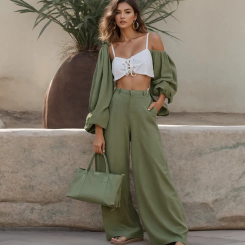 Široke Hlače kombinirajte z Zelena/Črna/Rumena Široke Trenirke/Baggy Hlače ea7 emporio armani, Bela/Črna/Rjava Majice za špagete Trendyol, Pastelne barve/Zelena/Modra Obrezana majica/Denim srajca Calvin Klein Jeans, Zelena/Turkizna Poletni Čevlji/Čevlji s trakovi/Sandali s Paščki/Čevlji S Trakci/Sandali s peto/Črpalke na Vezalke/Visoke petke/Sandali/Elegantni Čevlji/Pleteni Sandali fox shoes, Turkizna/Mešane barve/Zelena Plažne torbe spokey