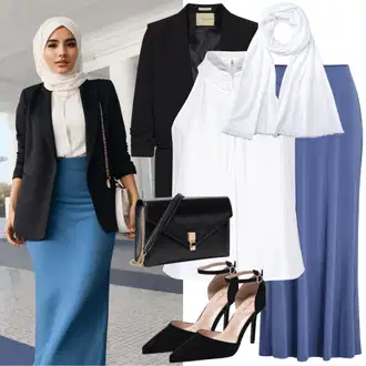 Outfit s Modrá Třpytivá Sukně/Sukně s Flitry Sisters Point "Hidžáb Oblečení Léto"