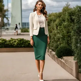 Outfit sa Svjetlozelena/Zeleno/Neon boje Midi Suknja/Suknja Do Koljena/Pletena Suknja/Suknja do Potkoljenice/Koktel Suknja/pencil Suknja/Suknja Na Vezanje/Moderne Suknja orsay "Izgled gosta u matičnom uredu"