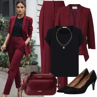 Elegantan Outfit sa Tamnocrvena/Vinski Crveno/Crvena/Pink Odijelo Odeća Za Slobodno Vrijeme/Poslovno Odijelo/Kožna Jakna za Muškarce Trendyol "Klasični poslovni izgled"Look: GoGo, Ured, Francuske, Šik, Poslovni, Talijanski, klasický, Burleska, Chic, Premium, Elegantan, sviatočné