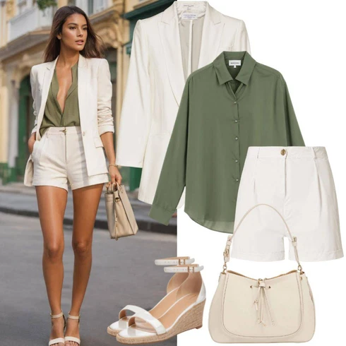 Kombinace Tmavě modrá/Krémová/Bílá Košile Cargo Šortka/Chino Kraťasy/Bermuda/Mušelínové Šortky/Šortky Pull&Bear