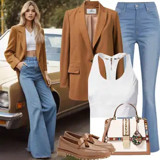 Outfit inspiracije Ljeto sa Crvena/Tamnocrvena Traperice Široke Nogavice Trendyol, Smeđa Kožna Jakna za Muškarce/Casual Sako/Kratki Sako/Kožna jakna za muškarce/Boyfriend Sako/Sako Jakna/Oversize Sako/Elegantni Sako kesi, Svjetloplava/Smeđa/Bijela Ležerni topić/Top za plažu/Top Bez Rukava/Kratki Top/Kratki top/Muške cipele/Obični top/Crop Top Čipka Only, Bijela/Bež/Krem/Smeđa Poslovna Torba/Torba za nošenje/Torba Za Preko Ramena/Torba Za Ručnu Prtljagu/Mala Torbica/Ured Za Torbu/Torbica/Torba za rame art of polo, Sandale fox shoes "Kostimi iz 70-ih godina"