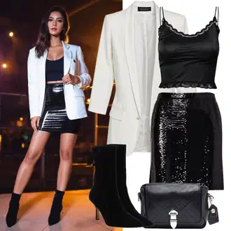 Outfiti Za Zabave Lahke mit Bela/Rjava/Črna/Rdeča/Siva Jakna iz imitacije usnja/Usnjeno mini Krilo/usnjeno krilo/Mini Krilo Diesel "Kostumi za 90. letno zabavo"