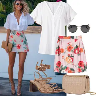 Outfit sa Crna/Crvena Traper Suknja/MiniSuknja Iz 70-ih/Suknja Iz 60-ih/Suknja s printom/Suknja Iz 90-ih/Cvjetna Suknja/Mini Suknja/Moderne Suknja Nasty Gal "Kratki bijeli hlače Outfit"
