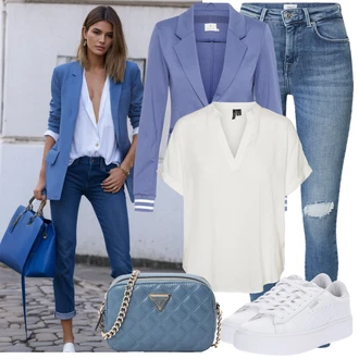 Outfit s Šedá/Bílá/Krémová/Béžová/Hnědá/Khaki/Světle šedá Halenka a Tunika Tunika/Halenka Móda Pro Plnoštíhlou VERO MODA "Skvělý pro volný čas"