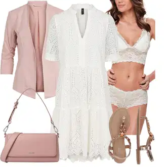 Mom Pričest Outfit sa Krem/Bijela Haljina Veći Broj/Tunika yas "Odličan look za slobodno vrijeme"Look: Etno, Boho, Mom, Rap, Preodjeven, Hippie, Brvnare, dan na plaži, Majčin dan, Pričest, Koncer, Krštenje