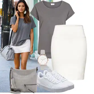 Outfit s Bílá/Krémová/Khaki Moderní Sukně/Sukně S Délkou Ke Kolenům/Midi Sukně/Elastická Sukně/Pletená sukně/Koktejlová Sukně/Tužková sukně/Sukně do Délky Lýtka Kaffe "Lehký outfit"