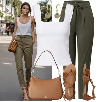 Outfit s Hnědá/Béžová Sandál S T Páskem/Vintage sandál/Páskový Sandál/Gladiátorská sandála/Římská sandála/Letní Bota About You "Praktický vzhled"