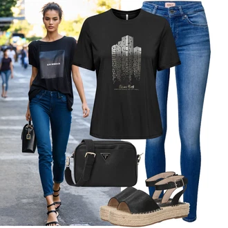 Outfit sa Crna/Tamnosiva/Siva Izreka na majici/Majica s mrežicom/pletena košulja/Print majica/Majica za trudnice/Zamotana Majica/Otmjena majica/Majica za treniranje/Top za plažu/Majica kratkih rukava Only "Odličan za slobodno vrijeme"