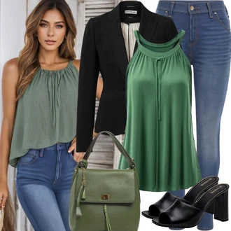 outfit mit Modra/Svetlo modra Usnjena Jakna/Vintage kavbojke/Kavbojke Visokega Pasu/Zožene Kavbojke/Usnjene Čevlje/Kavbojke na Poteg/Kavbojke z Razporkom/Ozke Kavbojke/Push up Kavbojke DKNY "Lep poletni videz"