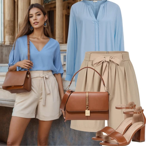 Kombinace Béžová/Khaki Košile Chino Kraťasy/Šortky/Bermuda Zizzi