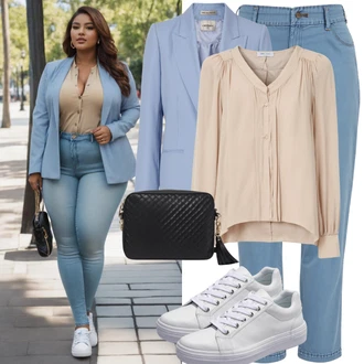 Outfit s Světle modrá Mom Jean/Vintage džíny/Formální Košile/Džíny s Rozparkem/High Waist Džínové Kalhoty/Džíny Volného Střihu/Rovná Džína/Kožená Pánská Bund/Dad Džíny weekday "Letní Oblečení Křivky"