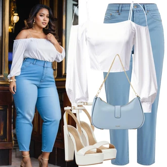Outfit s Bílá/Černá/Krémová Platform Sandal/Teniska Chunky Tenisky/Sandál se suchým zipem/Přezková bota Timberland "Letní oblečení pro plnoštíhlé"