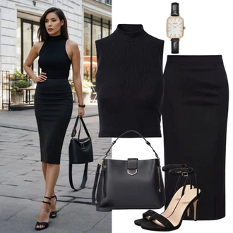 Outfity pro léto s Černá Vlněná Sukně/Sukně do Délky Lýtka/Sukně S Délkou Ke Kolenům/Kancelářská Sukně/Tužková Sukně tatuum "Letní outfit Dámský Elegantní"