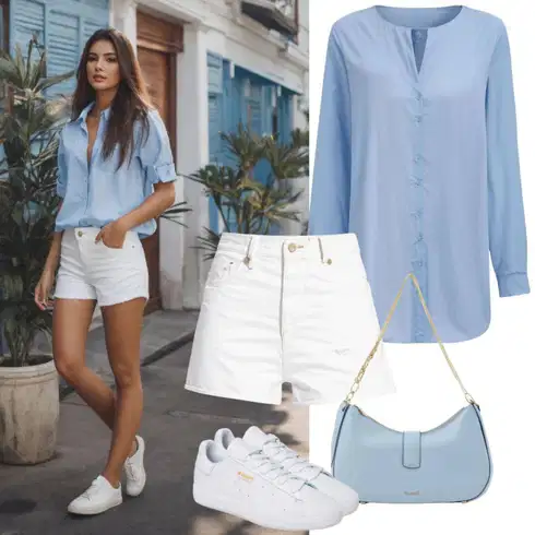 Kombinace Kůže Bílá Košile Bikinový Šortky/Sieťový kraťas/Mušelínové Šortky/Teplákové šortky/Šortky/Vysoký pas Kraťasy Pull&Bear