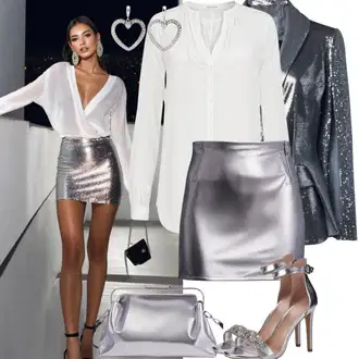 Outfit s Šedá/Stříbrný/Bílá/Růžová Krátká Sukně/Třpytivá Sukně/Sukně s Flitry/70tá Léta MiniSukně/90tá Léta Sukně/Unisex Sukně bershka "Letní párty outfit"