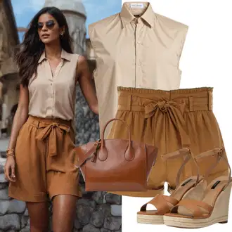 Outfit s Béžová/Hnědá Římská sandála/Pohodlný Sandál/Platform Sandal/Sandály na hřídeli/Letní Bota/Sandál se suchým zipem/Vintage sandál/Sandál se třpytkami/Rybářská sandála bayton "Letní starý peněžní vzhled"