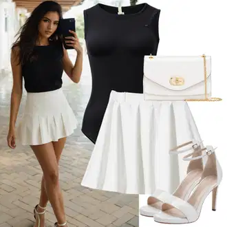 Outfit s Bílá/Krémová Sukně Áčkového Střihu/Krátká Sukně/Krátká plisovaná Sukně/Tenisová Sukně/Unisex Sukně smiles "MiniSukně letní outfit"