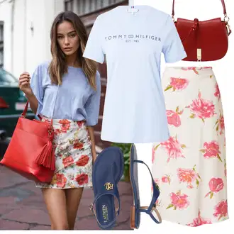 Outfit sa Pink/Bež/Plava Suknja Pieces "Lijepi ljetni look"