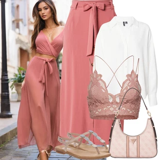 krajkou Outfit s Růžová Krajkový Top/Krajkované tričko/Krajkový Top/Top Se Špagetovými Ramínky/Bustierový Top Free People "Výrazný letní vzhled"