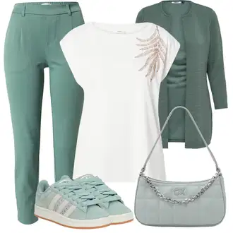 Outfit s Tyrkysový/Zelená/Khaki Pletenina veľkej veľkosti/Tunika/Kabát/Kalhoty Veľké Veľkosti Only "Výrazný letní vzhled"