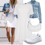 Outfity s bílými šaty s výstřihem na ramena image