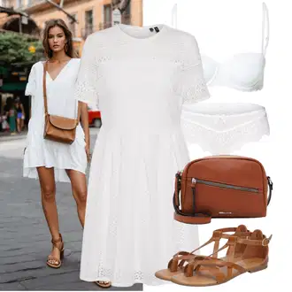 Outfit s Hnědá/Béžová Sandál S T Páskem/Vintage sandál/Páskový Sandál/Gladiátorská sandála/Římská sandála/Letní Bota About You "Skvělý pro volný čas"
