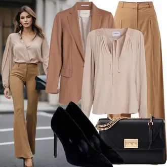 Outfit sa Smeđa/Bež/Kaki Bodija Bluze/Kožna jakna za muškarce/Jednobojna Bluza/Slip-on Bluza/Bluza Kratkih Rukava/Oversize Bluza/Bluza/Bluza Vrh/Sportska Bluza VERO MODA "Modni Elegantan Izgled"