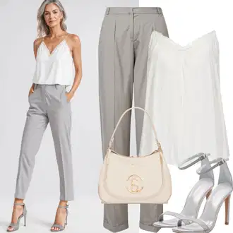 Chic Outfits Poslovna mit Siva/Svetlo siva Poslovna Hlača/Obleka Hlača Trendyol "Neobičajna Moda za Ženske nad 50 let"Look: Pisarna, Poslovna, Oven