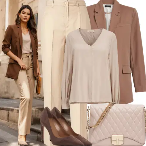 Kombinace Béžová/Khaki/Hnědá Navlékací Kalhoty/Business Kalhoty/Kalhoty s nášivkou uprostřed/Obleková Kalhoty/Kalhoty se Štěrbinou/Mušelínové Kalhoty/Kalhoty s Vysokým Pasem/Rovná Kalhoty SELECTED FEMME