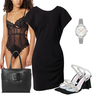 outfit mit Črna Poslovna Obleka/Obleka iz jerseya/Pisarniška Obleka/Obleka matičnega urada/Oprijeta Obleka/Oprijeta Obleka z Zadrgo/Oprijeta Obleka/Ozka Obleka/Obleka ravnega kroja/Majica Obleka IRO "Izstopajoč poletni videz"