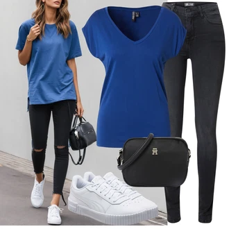 90tá léta Outfit s Šedá/Světle modrá/Modrá/Bílá Nízká Teniska/Volnočasová bota/Letní Tenisky/Úzká Teniska/Kožené Tenisky/Skate Bota Puma "Každodenní vzhled"Look: 90tá léta, Estetika, Hip Hop, Nerd, Skater, Sportovní, Steampunk