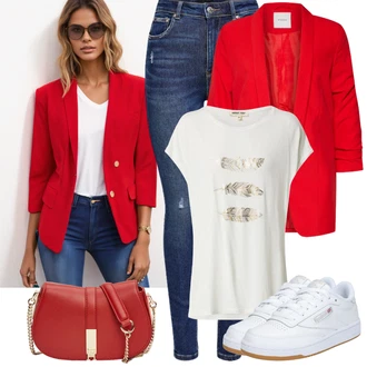 Outfit s Červená/Tmavě červená Oversize Sako/Boyfriend Sako/Dlouhý Sako/Teplákový blejzr/Kožená bunda pro muže Pieces "Skvělý pro volný čas"