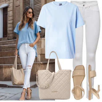 Outfit sa Bijela/Bež/Smeđa Ljetna Cipela/Sandala s T Remenom/Sandala s Remenčićem/cipela s remenom/Rimska sandala/Vintage sandala JOOP! "Upadljivi ljetni look"