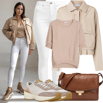 Outfit s Béžová Krabice bunda/Tradiční pletená bunda/Přechodné Bundy/Větrovka/Plachtařská bunda/Udržitelná bunda/Bunda s Kapucí p.e nation "Pastelové volné oblečení"