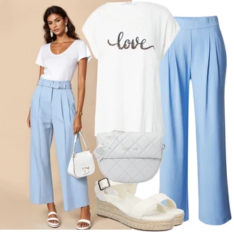 Djeveruša Outfit sa Svjetloplava/Plava Hlača Velika Veličina/Hlače B.young "Upadljivi ljetni look"