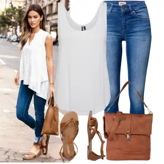 Outfit s Hnědá/Béžová Sandál S T Páskem/Vintage sandál/Páskový Sandál/Gladiátorská sandála/Římská sandála/Letní Bota About You "Praktický vzhled"