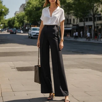 outfit mit Škrlatna/Zelena/Rjava/Bela Poslovna srajca/Srajca za prosti čas/Musselin srajca/Srajca z dolgim rokavom/Srajčna Bluza/Srajca s kratkimi rokavi DeFacto "Pisarniški poletni outfit s hlačami"