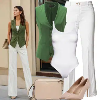 Z biseri outfit mit Bela/Krem Obleka Hlača/Poslovna Hlača/Nagubane hlače/Ravna Hlača/Razširjena Hlača/Široka Hlača/Lanene Hlače/Hlače iz muslina/Marlene Hlača/Hlača z Razporkom Trendyol "Pisarniški Slog Poletje"