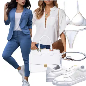 outfit mit Bela Bluza s Pentljo/Bluza s Kratkimi Rokavi/Bluzasti Body/Usnjena jakna za moške/Bluza s Puf Rokavom/Plisirana Bluza/Carmen Bluza/Vrh Bluze/Crash bluza Trendyol "Pisarniški Videz Poletje"