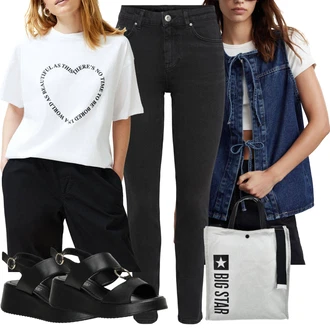 outfit mit Bela/Zlati/Škrlatna/Krem Majica s kratkimi rokavi/Lepa Majica/Tiskana majica/Beseda na majici/Grafična majica/Obrezana majica/Majica za spanje Trendyol "poletna obleka"