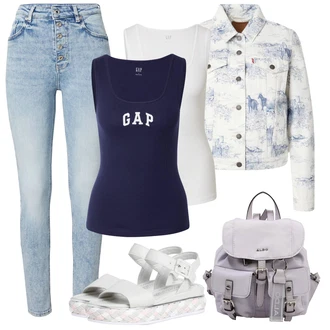 Gimnastika outfit mit Modra/Temno modra/Siva/Svetlo modra Srajca & majica velike velikosti/Majica & Top/Bluza velika velikost GAP "poletna obleka"Look: Gimnastika, Atletika