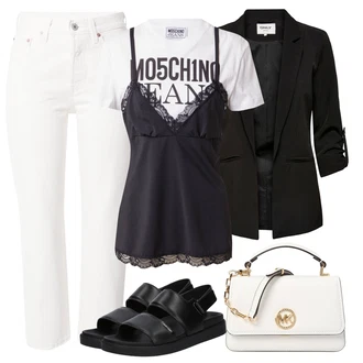 Z ježkom outfit mit Črna/Krem Veganski čevelj/Sandala z visokim gležnjem/Rimski sandal Calvin Klein "poletna obleka"
