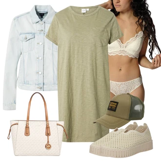 outfit mit Bež/Krem/Khaki Superge brez vezalk/Plata Espadrila/Nizki čevelj s platformo/Superge Luknjasta/Poletne superge ILSE JACOBSEN "poletna obleka"