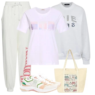 outfit mit Roza/Svetlo zelena/Mešane barve/Bela Čevlj Debele Superge/Teddy superga/Vintage superga/Superge Nizka/Usnjene superge/Poletne superge Tommy Hilfiger "poletna obleka"